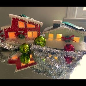 Mod Mrs. Claus Putz MCM Style Model Houses (set of 2)